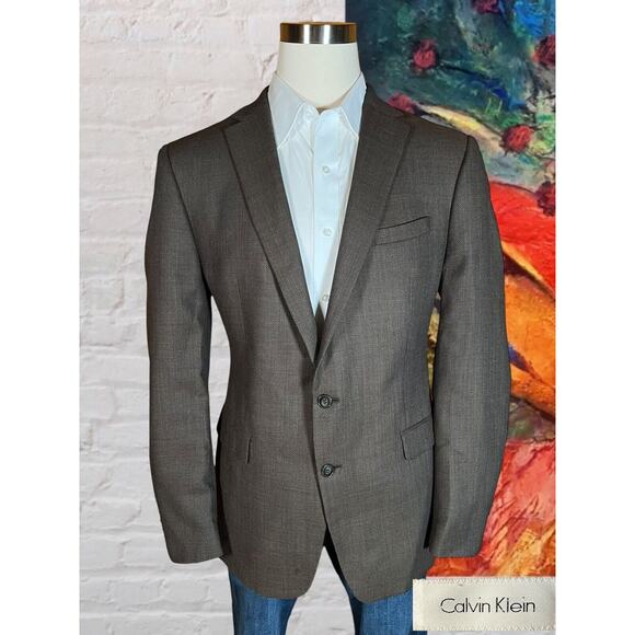 Calvin Klein Other - Calvin Klein 48L Extreme Slim Brown Gold Hopsack Blazer Sport Coat Jacket